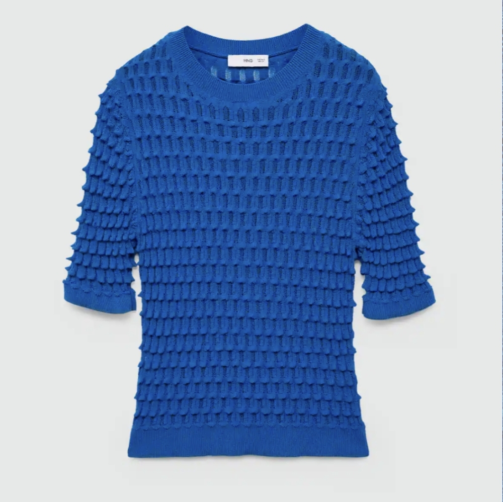 Blue Short sleeve textured sweater Size M 💙 By Mango